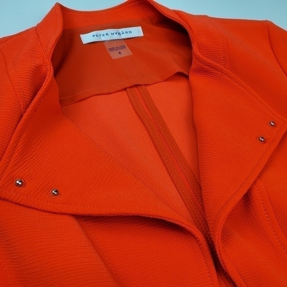 Peter Nygard Fire Red Orange Silver Zipper Coat 6 - Picture 6 of 13